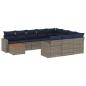 Preview: 11-tlg. Garten-Sofagarnitur mit Kissen Grau Poly Rattan