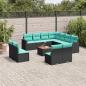 Preview: ARDEBO.de - 12-tlg. Garten-Sofagarnitur mit Kissen Schwarz Poly Rattan