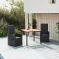 Preview: ARDEBO.de - 3-tlg. Garten-Essgruppe mit Kissen Schwarz Poly Rattan