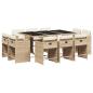 Preview: 11-tlg. Garten-Essgruppe mit Kissen Beige Poly Rattan