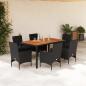 Preview: ARDEBO.de - 7-tlg. Garten-Essgruppe mit Kissen Schwarz Poly Rattan Akazie