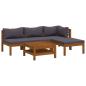 Preview: 5-tlg. Garten-Lounge-Set mit Auflage Massivholz Akazie