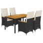 Preview: 5-tlg. Garten-Essgruppe mit Kissen Schwarz Poly Rattan