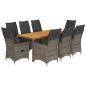 Preview: 9-tlg. Garten-Essgruppe mit Kissen Grau Poly Rattan