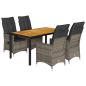 Preview: 5-tlg. Garten-Essgruppe mit Kissen Grau Poly Rattan
