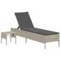 Preview: Sonnenliege mit Tisch und Auflage Hellgrau Poly Rattan