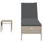 Preview: Sonnenliege mit Tisch und Auflage Hellgrau Poly Rattan