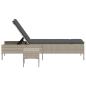 Preview: Sonnenliege mit Tisch und Auflage Hellgrau Poly Rattan