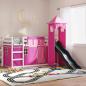 Preview: ARDEBO.de - Etagenbett mit Rutsche und Gardinen Rosa 90x200 cm