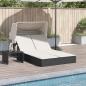 Preview: ARDEBO.de - Doppel-Sonnenliege mit Dach und Auflagen Schwarz Poly Rattan