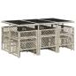 Preview: 11-tlg. Garten-Essgruppe mit Kissen Hellgrau Poly Rattan