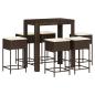 Preview: 7-tlg. Gartenbar-Set mit Kissen Braun Poly Rattan