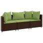 Preview: 3-tlg. Garten-Sofagarnitur mit Kissen Braun Poly Rattan