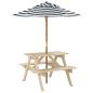 Preview: Picknicktisch f?r 4 Kinder mit Sonnenschirm Massivholz Tanne