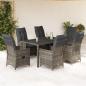 Preview: ARDEBO.de - 7-tlg. Garten-Essgruppe mit Kissen Grau Poly Rattan
