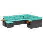 Preview: 10-tlg. Garten-Sofagarnitur mit Kissen Schwarz Poly Rattan