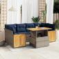 Preview: ARDEBO.de - 7-tlg. Garten-Sofagarnitur mit Kissen Grau Poly Rattan Akazie