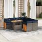 Preview: ARDEBO.de - 9-tlg. Garten-Sofagarnitur mit Kissen Grau Poly Rattan Akazie