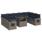 Preview: 10-tlg. Garten-Sofagarnitur mit Kissen Grau Poly Rattan Akazie
