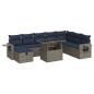 Preview: 9-tlg. Garten-Sofagarnitur mit Kissen Grau Poly Rattan Akazie