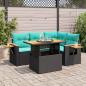Preview: ARDEBO.de - 5tlg. Garten-Sofagarnitur mit Kissen Schwarz Poly Rattan Akazie