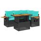 Preview: 5tlg. Garten-Sofagarnitur mit Kissen Schwarz Poly Rattan Akazie