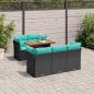 Preview: ARDEBO.de - 6-tlg. Garten-Sofagarnitur mit Kissen Schwarz Poly Rattan