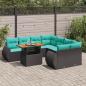 Preview: ARDEBO.de - 9-tlg. Garten-Sofagarnitur mit Kissen Schwarz Poly Rattan