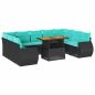 Preview: 10-tlg. Garten-Sofagarnitur mit Kissen Schwarz Poly Rattan
