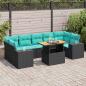 Preview: ARDEBO.de - 8-tlg. Garten-Sofagarnitur mit Kissen Schwarz Poly Rattan