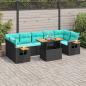 Preview: ARDEBO.de - 8-tlg. Garten-Sofagarnitur mit Kissen Schwarz Poly Rattan