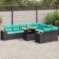 Preview: ARDEBO.de - 10-tlg. Garten-Sofagarnitur mit Kissen Schwarz Poly Rattan