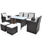 Preview: 6-tlg. Garten-Essgruppe mit Kissen Poly Rattan Braun