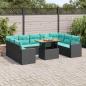 Preview: ARDEBO.de - 10-tlg. Garten-Sofagarnitur mit Kissen Schwarz Poly Rattan