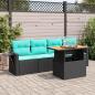 Preview: ARDEBO.de - 5-tlg. Garten-Sofagarnitur mit Kissen Schwarz Poly Rattan