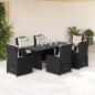 Preview: ARDEBO.de - 7-tlg. Garten-Essgruppe mit Kissen Schwarz Poly Rattan