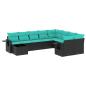 Preview: 10-teiliges Gartensofa-Set mit Kissen, schwarzes Polyrattan