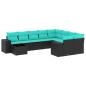 Preview: 10-teiliges Gartensofa-Set mit Kissen, schwarzes Polyrattan