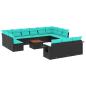Preview: 14-teiliges Gartensofa-Set mit Kissen, schwarzes Polyrattan