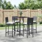 Preview: ARDEBO.de - 5-tlg. Gartenbar-Set mit Kissen Schwarz Poly Rattan
