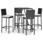 Preview: 5-tlg. Gartenbar-Set mit Kissen Schwarz Poly Rattan
