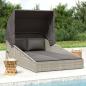Preview: ARDEBO.de - Sonnenliege mit Faltdach Grau 200x114x128 cm Poly Rattan