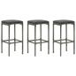 Preview: ARDEBO.de - Barhocker mit Kissen 3 Stk. Grau Poly Rattan