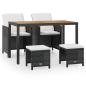 Preview: 5-tlg. Garten-Essgruppe Poly Rattan Akazienholz Schwarz