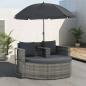 Preview: ARDEBO.de - Gartenbett mit Sonnenschirm Grau Poly Rattan