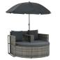 Preview: Gartenbett mit Sonnenschirm Grau Poly Rattan