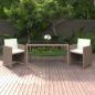 Preview: ARDEBO.de - 3-tlg. Garten-Essgruppe mit Kissen Poly Rattan Beige