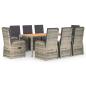 Preview: 9-tlg. Garten-Essgruppe mit Kissen Grau Poly Rattan