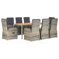 Preview: 9-tlg. Garten-Essgruppe mit Kissen Grau Poly Rattan