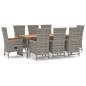 Preview: 9-tlg. Garten-Essgruppe mit Kissen Grau Poly Rattan